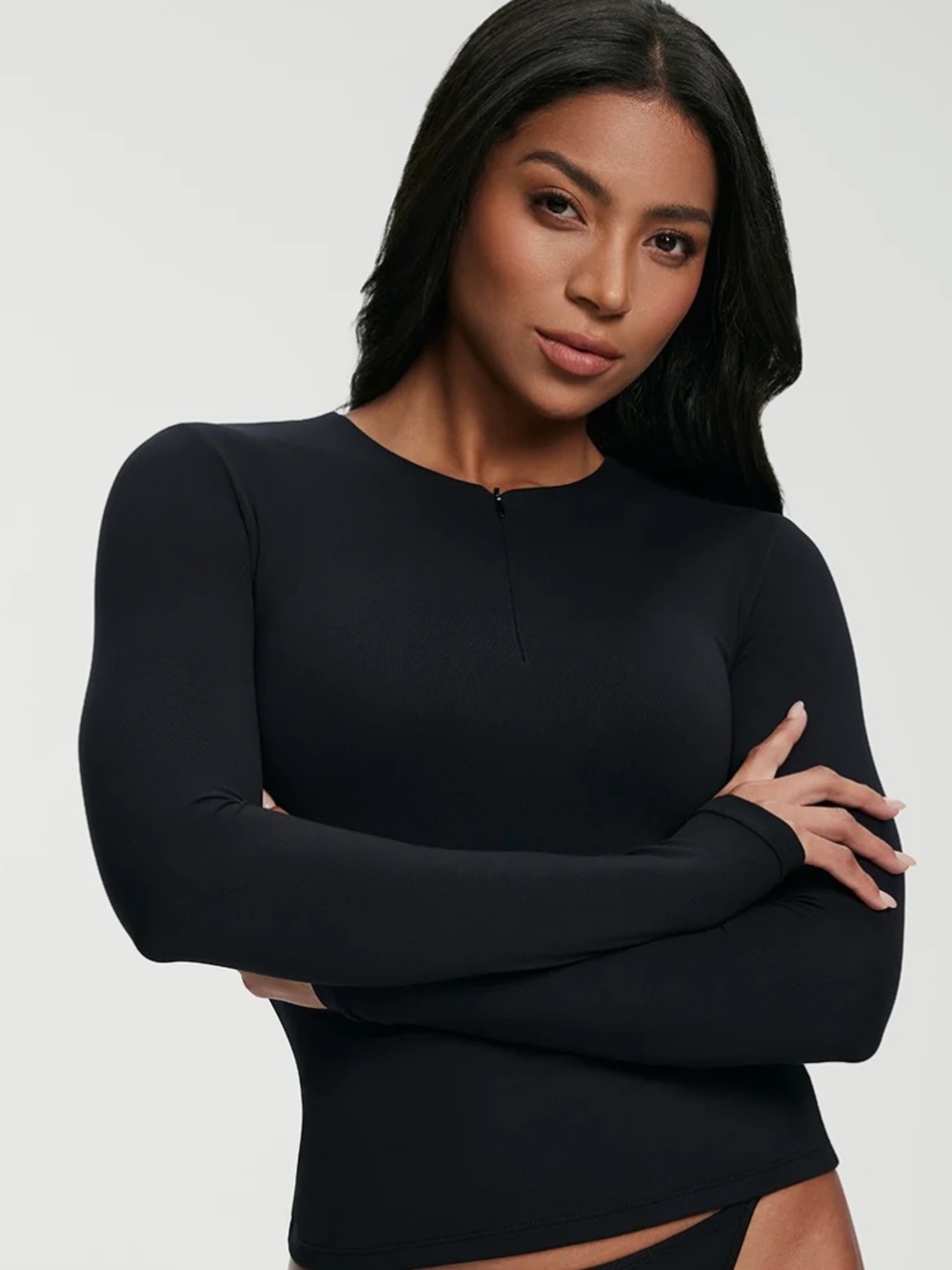 Quarter Zip Long Sleeve Top - Black